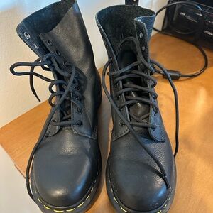 Dr. Martens Black Leather Boots with Yellow Accents